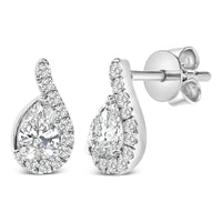 14K White Gold 5/8 Cttw Lab Grown Diamond Tear Drop Halo Stud Earring