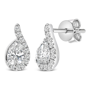14K White Gold 5/8 Cttw Lab Grown Diamond Tear Drop Halo Stud Earring-1