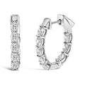 14K white gold hoop earrings with oval diamond stones front and back