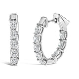 14K white gold hoop earrings with oval diamond stones front and back thumbnail 1