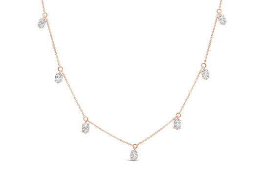 14K Rose Gold 1 3/8 Cttw Oval Lab Grown Diamond Dangle Station Necklace - 17" Inches-0