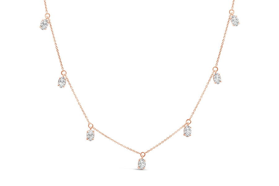 14K Rose Gold 1 3/8 Cttw Oval Lab Grown Diamond Dangle Station Necklace - 17