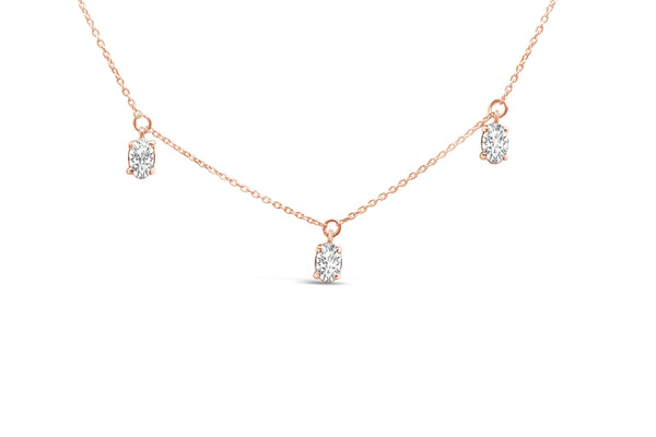 14K Rose Gold 1 3/8 Cttw Oval Lab Grown Diamond Dangle Station Necklace - 17
