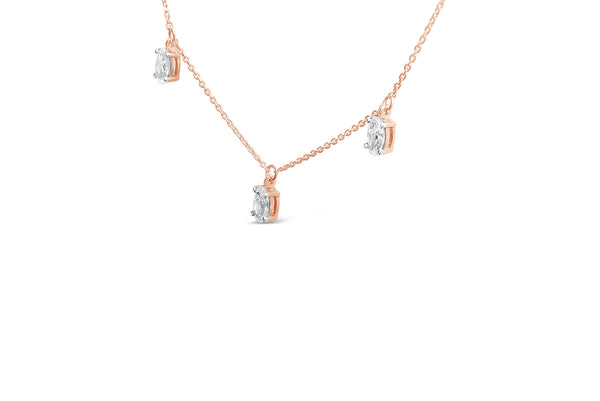 14K Rose Gold 1 3/8 Cttw Oval Lab Grown Diamond Dangle Station Necklace - 17