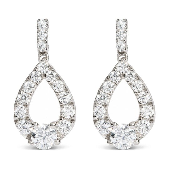 925 Sterling Silver 1 Cttw Round Lab Grown Diamond Open Teardrop Drop Earrings