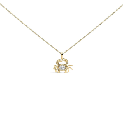 14K Yellow Gold 1/5 Cttw Lab Grown Diamond Crab Pendant Necklace