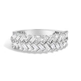 14K White Gold 7/8 Cttw Lab Grown Baguette Weave Design Band Ring-0 thumbnail 1