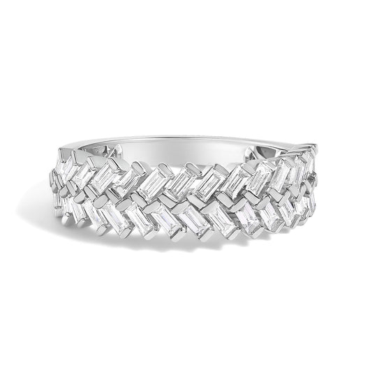 14K White Gold 7/8 Cttw Lab Grown Baguette Weave Design Band Ring-0