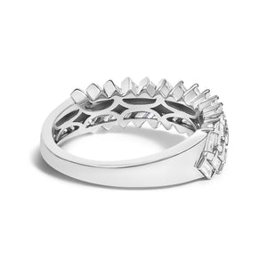 14K White Gold 7/8 Cttw Lab Grown Baguette Weave Design Band Ring-1