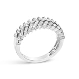 14K White Gold 7/8 Cttw Lab Grown Baguette Weave Design Band Ring-3 thumbnail 4