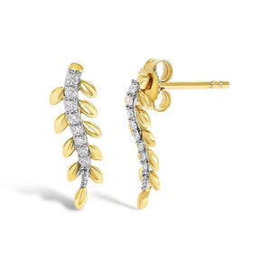 14K Yellow Gold 1/10 Cttw Diamond Leaf Drop Stud Earrings-1