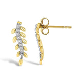 14K Yellow Gold 1/10 Cttw Diamond Leaf Drop Stud Earrings-3 thumbnail 4