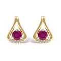 14K Yellow Gold Red Ruby and Diamond Accent Teardrop Stud Earrings-0