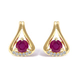 14K Yellow Gold Red Ruby and Diamond Accent Teardrop Stud Earrings-0 thumbnail 1