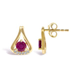 14K Yellow Gold Red Ruby and Diamond Accent Teardrop Stud Earrings-3 thumbnail 4