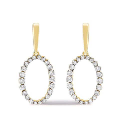 14K Yellow Gold Graduating 1/2 Cttw Diamond Oval Dangle Earrings