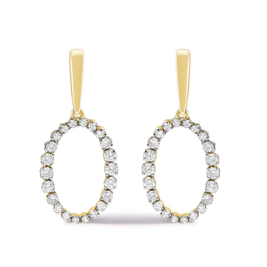 14K Yellow Gold Graduating 1/2 Cttw Diamond Oval Dangle Earrings-0