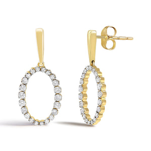 14K Yellow Gold Graduating 1/2 Cttw Diamond Oval Dangle Earrings-1