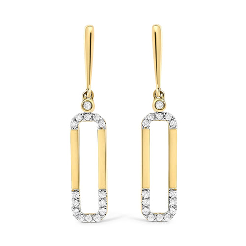 14K Yellow Gold 1/5 Cttw Diamond Paper Clip Dangle Earrings