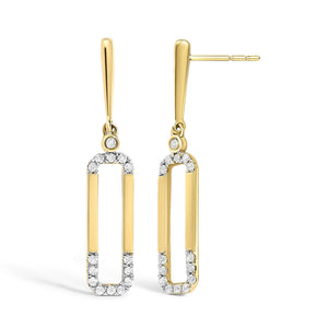 14K Yellow Gold 1/5 Cttw Diamond Paper Clip Dangle Earrings-1