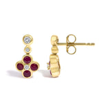 14K Yellow Gold 1/10 Cttw Diamond and  Ruby Floral Dangle Earrings-3 thumbnail 4