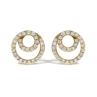 14K Yellow Gold 3/8 Cttw Diamond Double Circle Stud Earrings