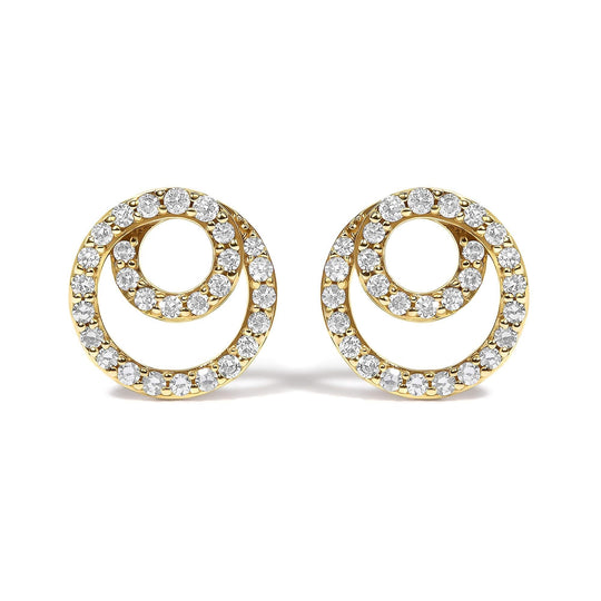 14K Yellow Gold 3/8 Cttw Diamond Double Circle Stud Earrings-0