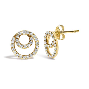 14K Yellow Gold 3/8 Cttw Diamond Double Circle Stud Earrings-1