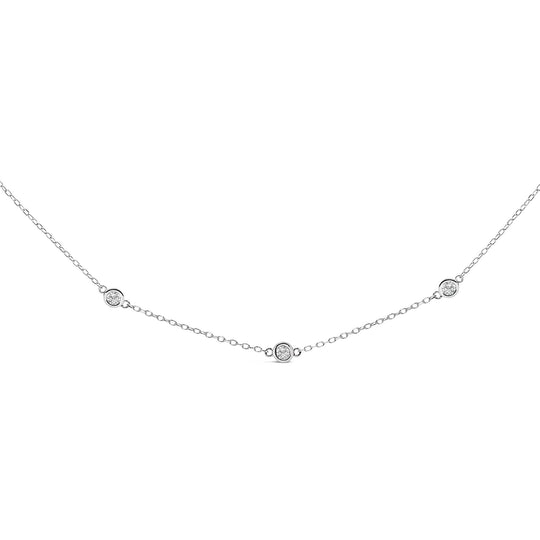 14K White Gold 1/2 Cttw Bezel Set Diamond Station Necklace-0