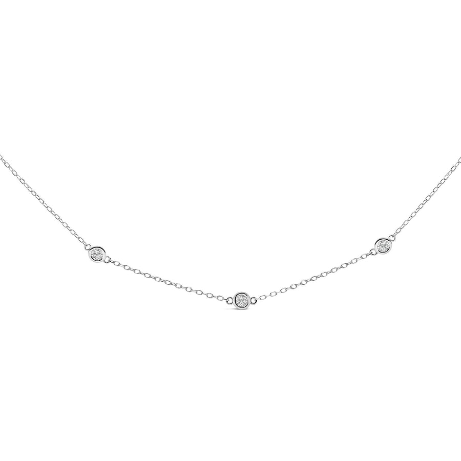 14K White Gold 1/2 Cttw Bezel Set Diamond Station Necklace