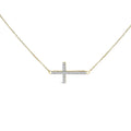 10K Yellow Gold 1/5 Cttw Diamond Sideways Cross Pendant Necklace-0