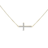 10K Yellow Gold 1/5 Cttw Diamond Sideways Cross Pendant Necklace-0 thumbnail 1