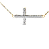 10K Yellow Gold 1/5 Cttw Diamond Sideways Cross Pendant Necklace-1 thumbnail 2