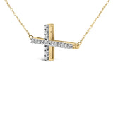 10K Yellow Gold 1/5 Cttw Diamond Sideways Cross Pendant Necklace-3 thumbnail 4