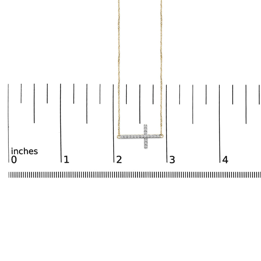 10K Yellow Gold 1/5 Cttw Diamond Sideways Cross Pendant Necklace
