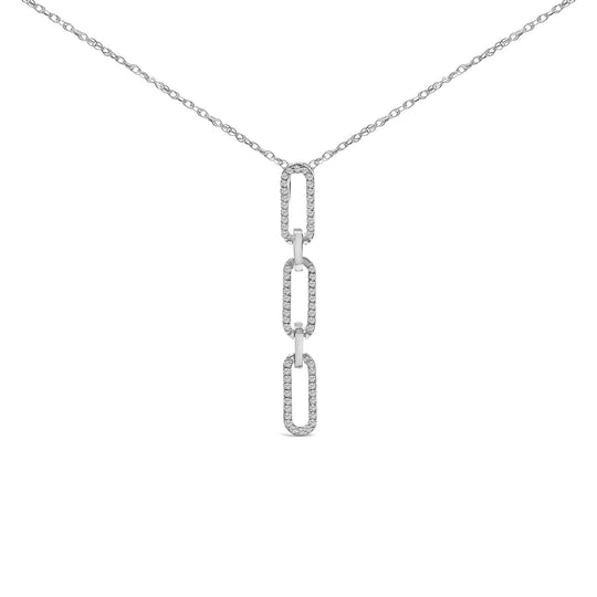 14K White Gold 1/10 Cttw Diamond Triple Paper Clip Pendant Necklace-0