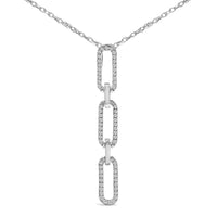 14K White Gold 1/10 Cttw Diamond Triple Paper Clip Pendant Necklace