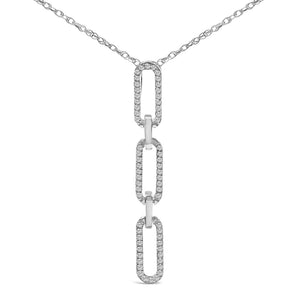 14K White Gold 1/10 Cttw Diamond Triple Paper Clip Pendant Necklace-1