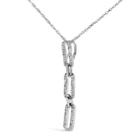 14K White Gold 1/10 Cttw Diamond Triple Paper Clip Pendant Necklace