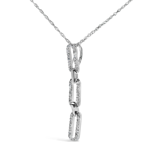 14K White Gold 1/10 Cttw Diamond Triple Paper Clip Pendant Necklace