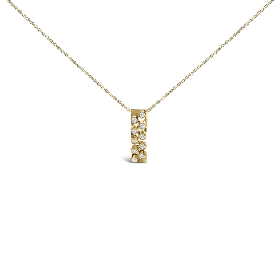 14K Yellow Gold Bezel Set 1/7 Cttw Diamond Vertical Bar Pendant Necklace