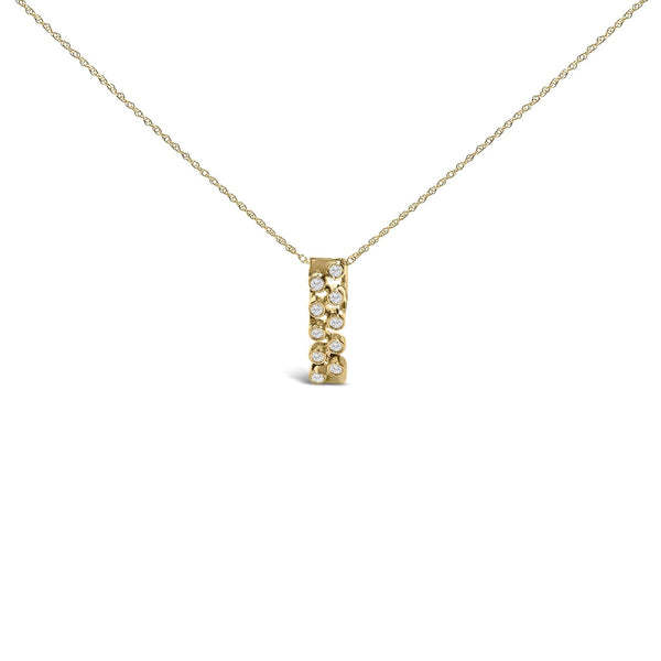 14K Yellow Gold Bezel Set 1/7 Cttw Diamond Vertical Bar Pendant Necklace