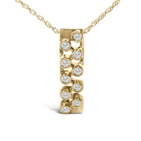 14K Yellow Gold Bezel Set 1/7 Cttw Diamond Vertical Bar Pendant Necklace