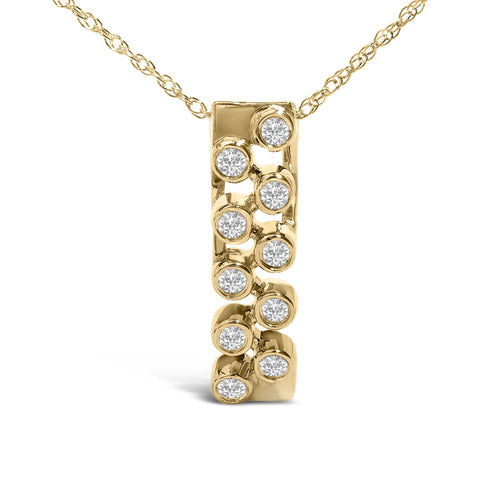 14K Yellow Gold Bezel Set 1/7 Cttw Diamond Vertical Bar Pendant Necklace