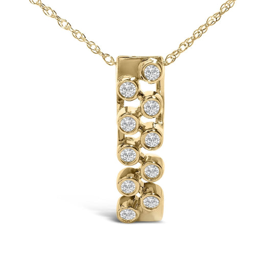 14K Yellow Gold Bezel Set 1/7 Cttw Diamond Vertical Bar Pendant Necklace-0