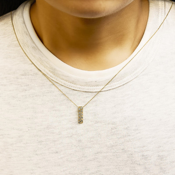 14K Yellow Gold Bezel Set 1/7 Cttw Diamond Vertical Bar Pendant Necklace