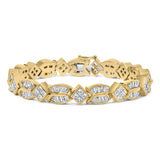 14K yellow gold bracelet with baguette and princess-cut diamond twist links thumbnail 1
