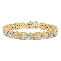 14K Yellow Gold 8 1/5 Cttw Baguette and Princess-Cut Diamond Geometric Twist Link Bracelet (G-H Color, VS1-VS2 Clarity) - Size 7