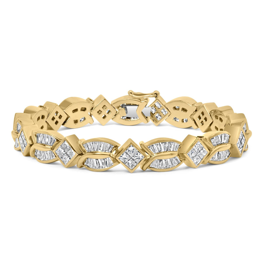 14K Yellow Gold 8 1/5 Cttw Baguette and Princess-Cut Diamond Geometric Twist Link Bracelet (G-H Color, VS1-VS2 Clarity) - Size 7