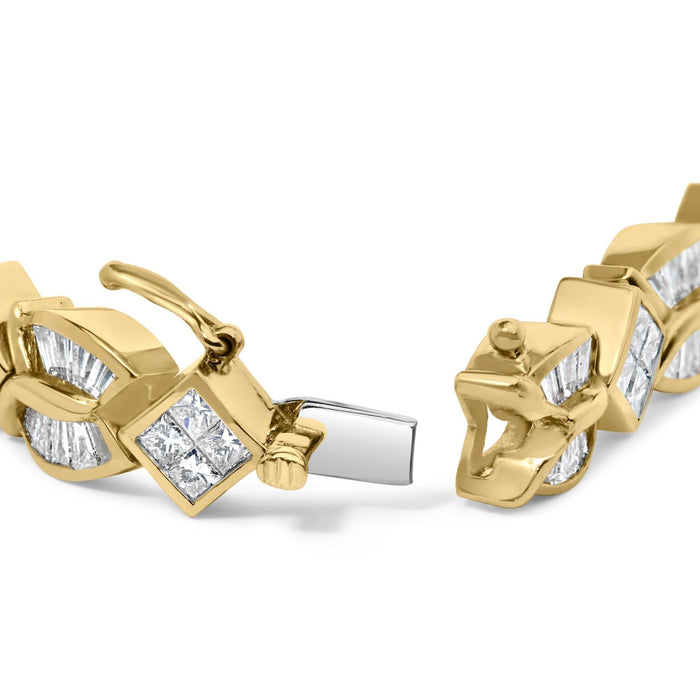 14K Yellow Gold 8 1/5 Cttw Baguette and Princess-Cut Diamond Geometric Twist Link Bracelet (G-H Color, VS1-VS2 Clarity) - Size 7